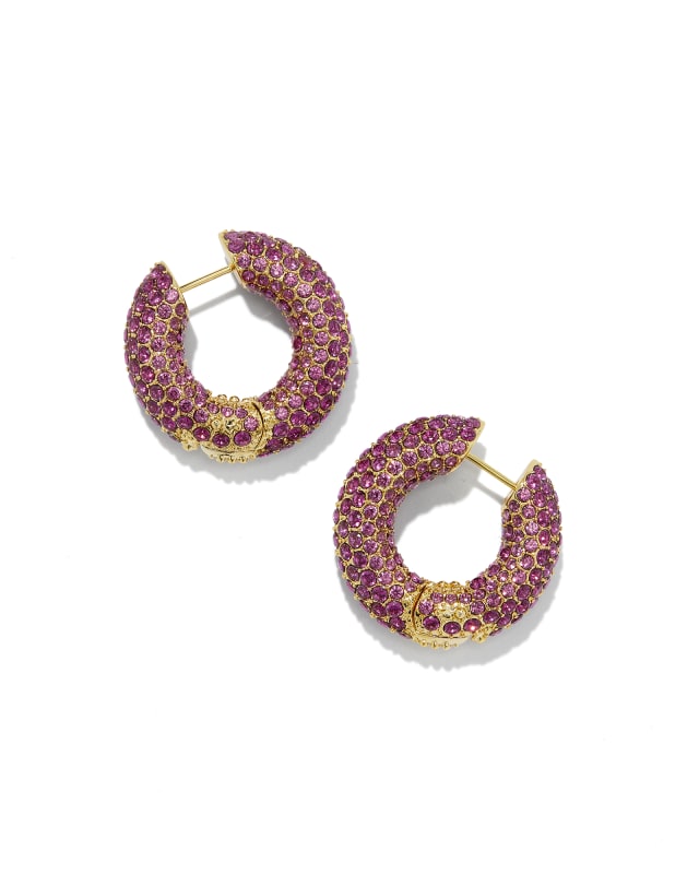 Mikki Gold Pave Hoop Earrings in Cranberry Crystal image number 0.0