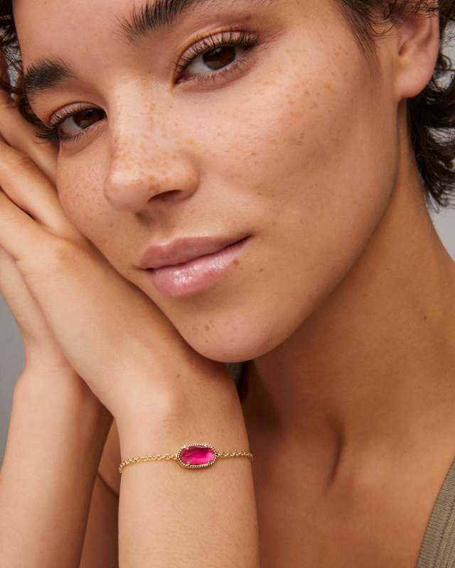 Elaina Gold Adjustable Chain Bracelet in London Blue Glass