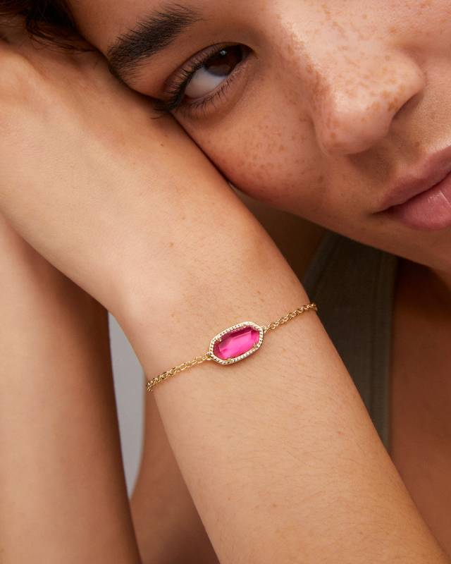 Elaina Gold Adjustable Chain Bracelet in London Blue Glass