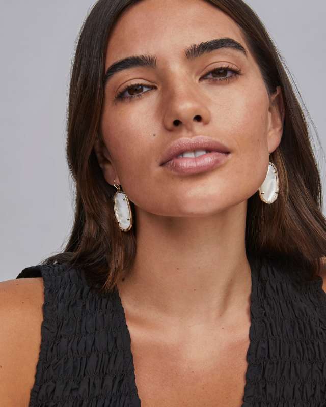 Elle Gold Drop Earrings in Navy Abalone