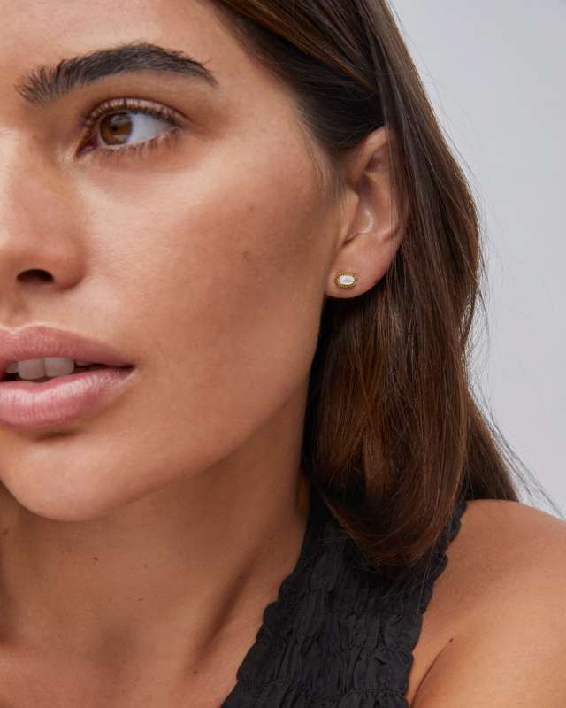 Mini Ellie Gold Stud Earrings in Pink Opalite Crystal