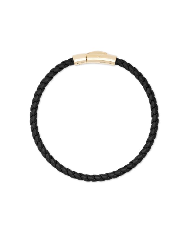 Evans 18k Yellow Gold Vermeil Corded Bracelet in Black Leather | Kendra ...