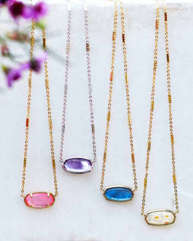 Framed Elisa Gold Short Pendant Necklace in Dark Blue Mother-of-Pearl