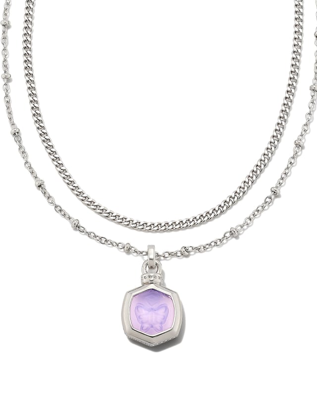 Davie Intaglio Silver Multi Strand Necklace in Lavender Opalite Glass Butterfly image number 0.0