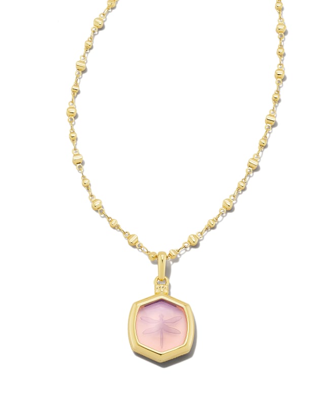 Davie Intaglio Convertible Gold Pendant Necklace in Pink Opalite Glass Dragonfly image number 0