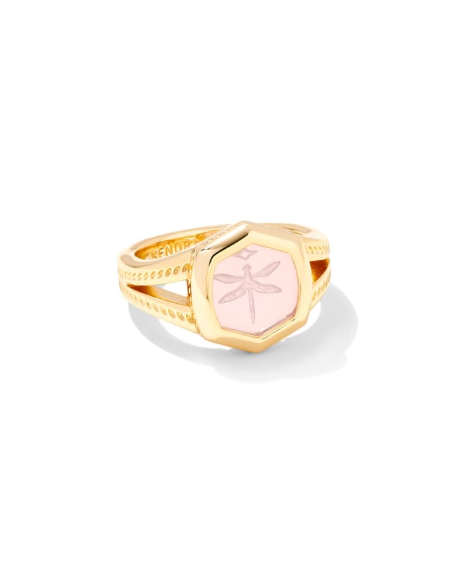 Davie Intaglio Gold Statement Ring in Pink Opalite Glass Dragonfly image number 0.0