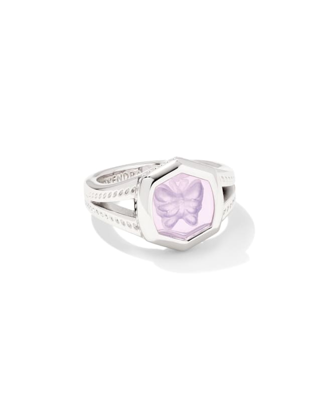 Davie Intaglio Silver Statement Ring in Lavender Opalite Glass Butterfly image number 0.0