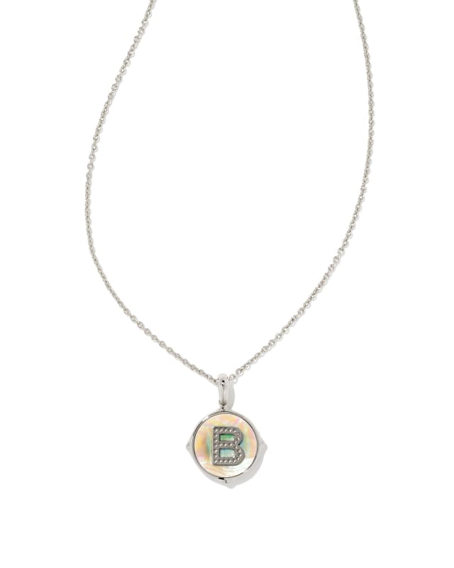 Letter B Silver Disc Reversible Pendant Necklace in Iridescent Abalone image number 0.0