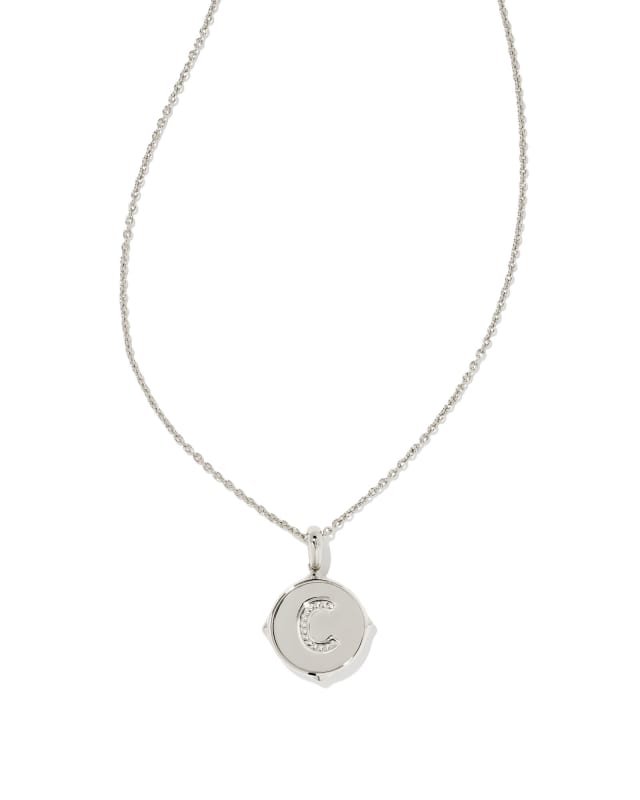 Letter C Silver Disc Reversible Pendant Necklace in Iridescent
