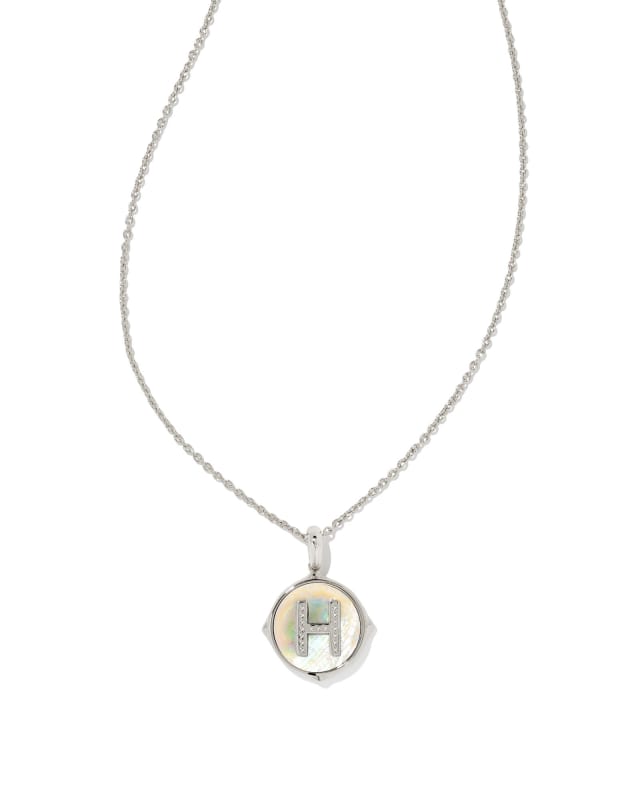 Letter H Silver Disc Reversible Pendant Necklace in Iridescent Abalone image number 0.0