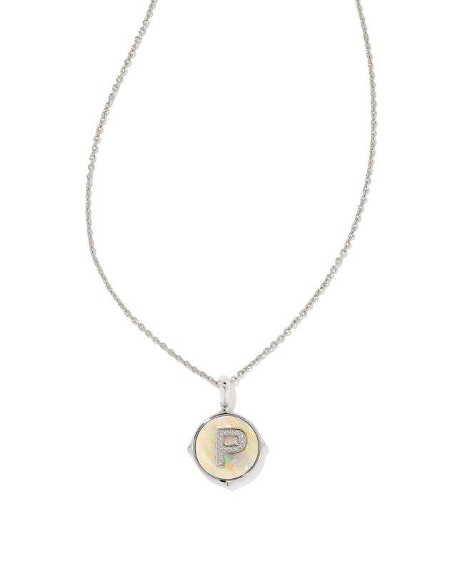 Letter P Silver Disc Reversible Pendant Necklace in Iridescent Abalone image number 0.0