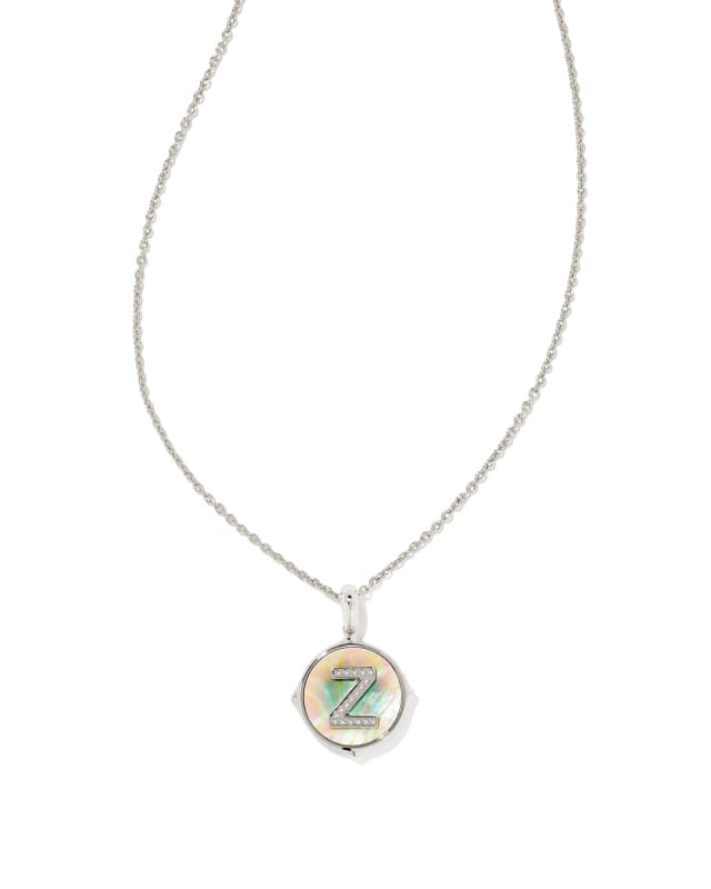 Letter Z Silver Disc Reversible Pendant Necklace in Iridescent Abalone image number 0.0