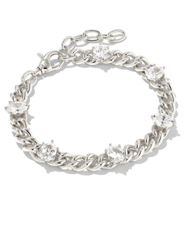 Cailin Silver Crystal Chain Bracelet in White Crystal Kendra Scott