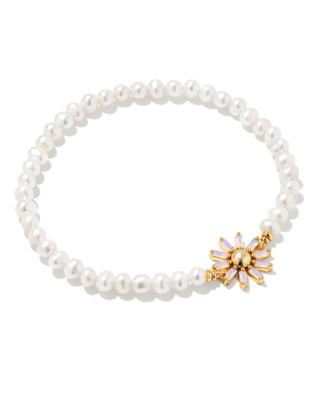Madison Daisy Gold Pearl Stretch Bracelet in Pink Opal Crystal image number 0