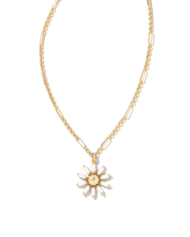 Madison Daisy Gold Short Pendant Necklace in White Opaque Glass image number 0