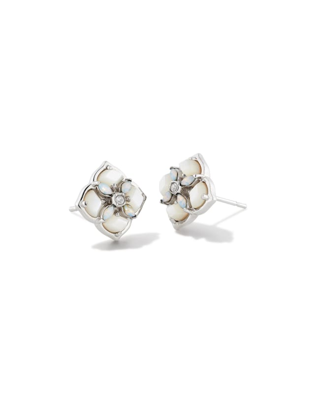 Dira Stone Silver Stud Earrings in Ivory Mix image number 0.0