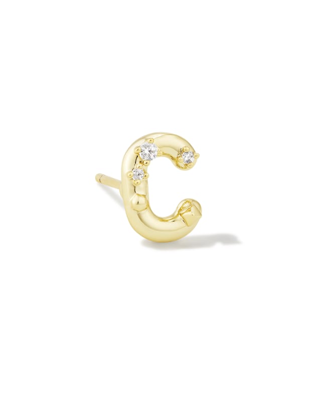 Crystal Letter C Gold Single Stud Earring in White Crystal image number 0.0