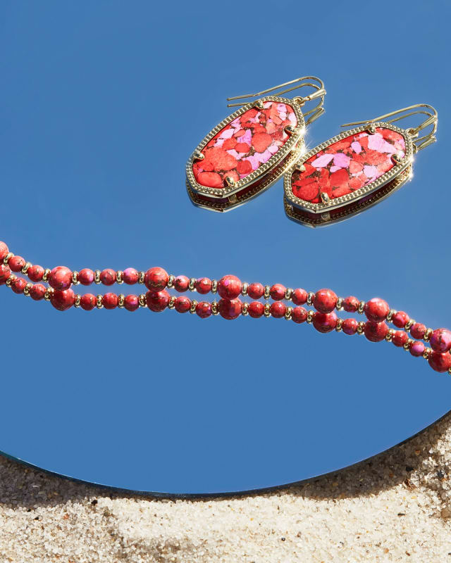 Elle Gold Drop Earrings in Bronze Veined Red and Fuchsia Magnesite image number 3.0