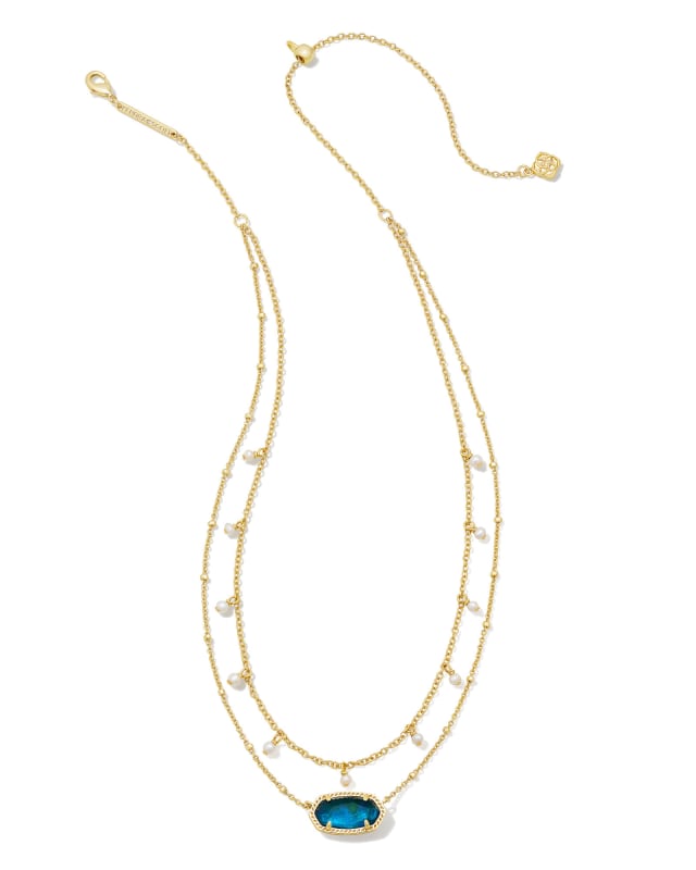 Elisa Gold Pearl Multi Strand Necklace in Teal Abalone image number 2.0