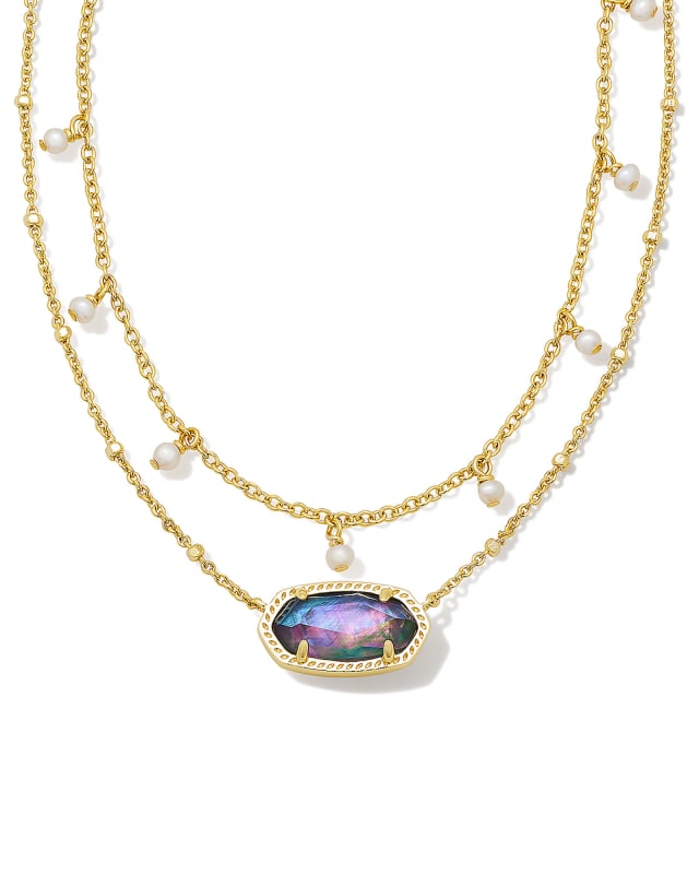 Elisa Gold Pearl Multi Strand Necklace in Lilac Abalone image number 0