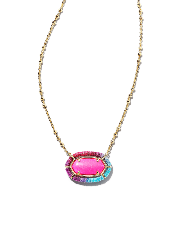 Sienna Gold Half Sun Pendant Necklace in Bright Pink Kyocera Opal