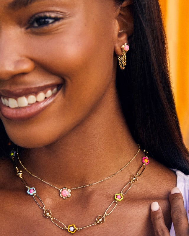 Color Blossom Necklace, Pink Gold, White Gold, Pink Opal, White