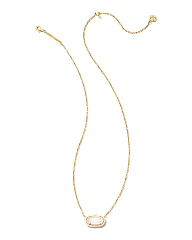 Elisa Gold Enamel Framed Short Pendant Necklace in Ivory Mix image number 2.0