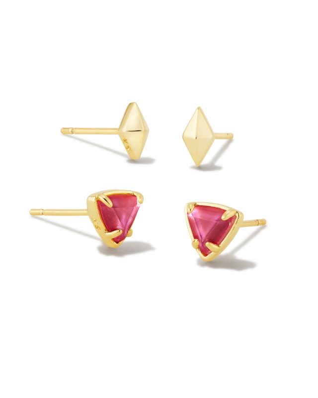 Greta Gold Stud Earrings Set of 2 in Magenta Illusion image number 0.0