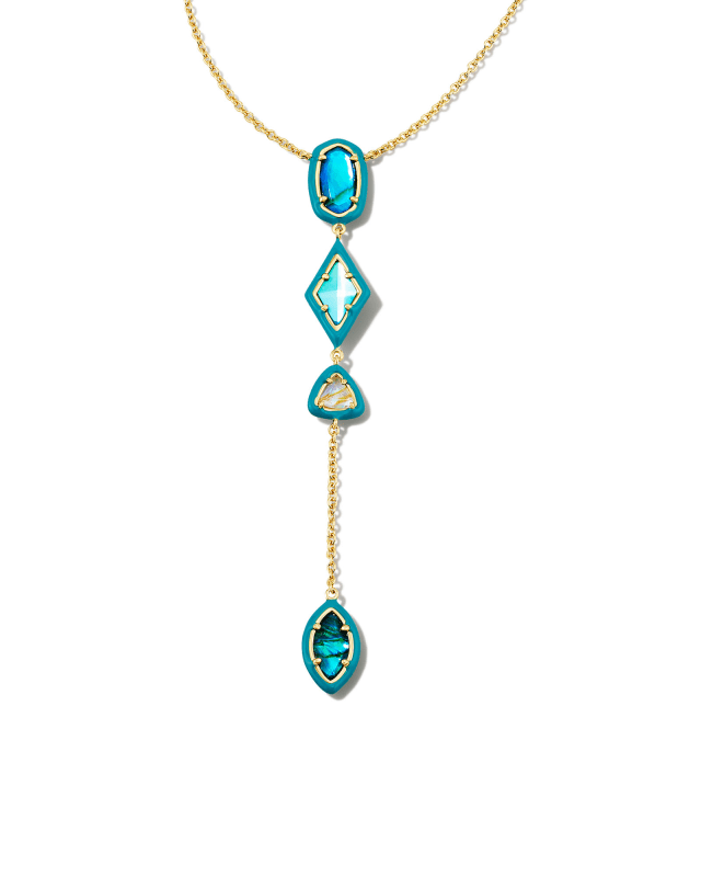 Greta Gold Y Necklace in Teal Mix image number 0.0