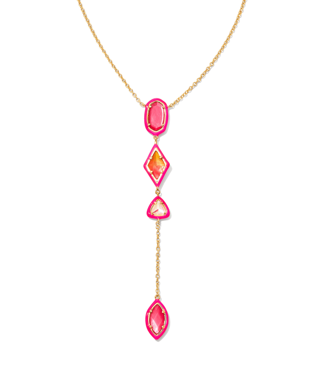Greta Gold Y Necklace in Pink Mix image number 0.0