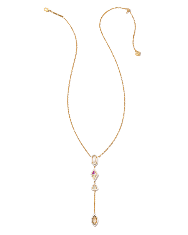 Color Blossom Lariat Necklace, Pink Gold, White Mother-of-pearl