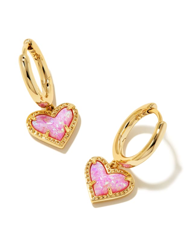 Ari Heart Gold Huggie Earrings in Bubblegum Pink Kyocera Opal image number 0.0