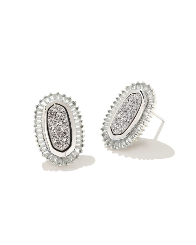 Baguette Ellie Silver Stud Earrings in Platinum Drusy image number 0