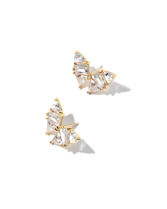 Blair Gold Butterfly Stud Earrings in White Crystal Kendra Scott