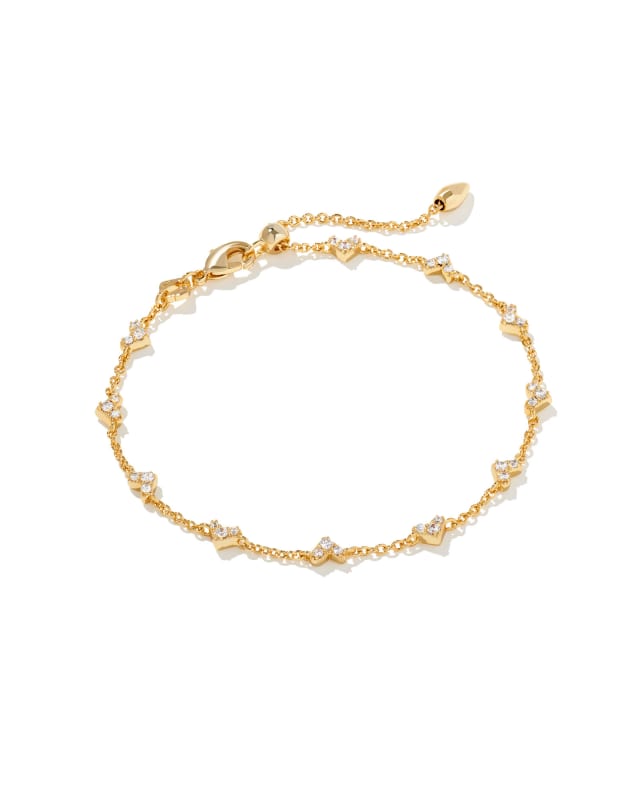 Haven Gold Crystal Heart Delicate Chain Bracelet in White Crystal image number 0.0