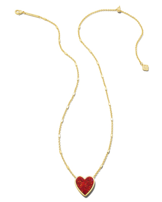 Heart Gold Pendant Necklace in Red Kyocera Opal | Kendra Scott