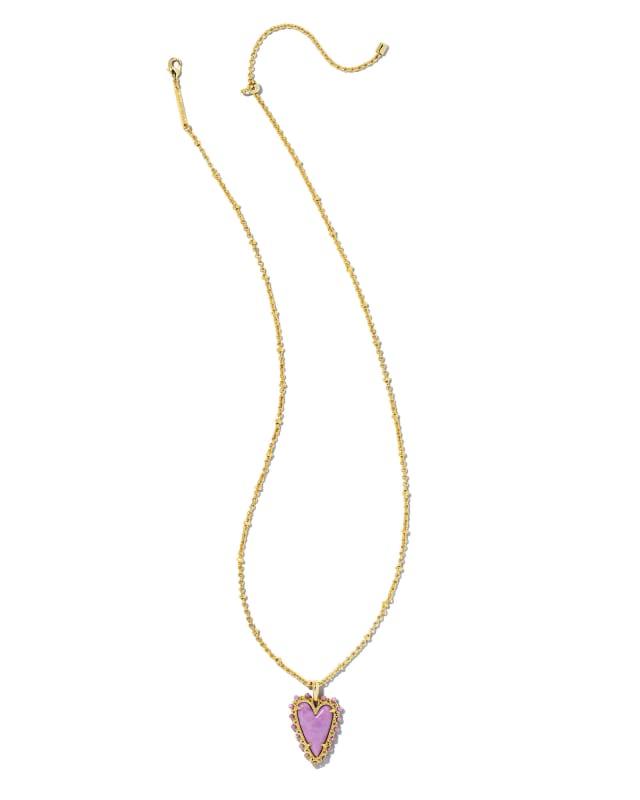 Beaded Ansley Heart Gold Pendant Necklace in Lilac Phosphate Kendra Scott