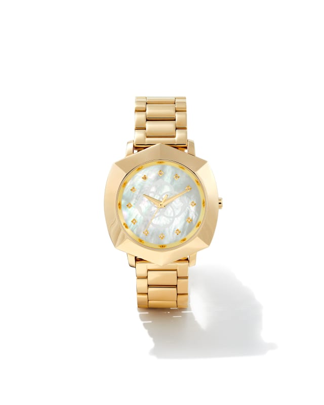 Dira Gold Tone Stainless Steel 38mm Diamond Dial Watch in Ivory Mother-of-Pearl image number 0.0