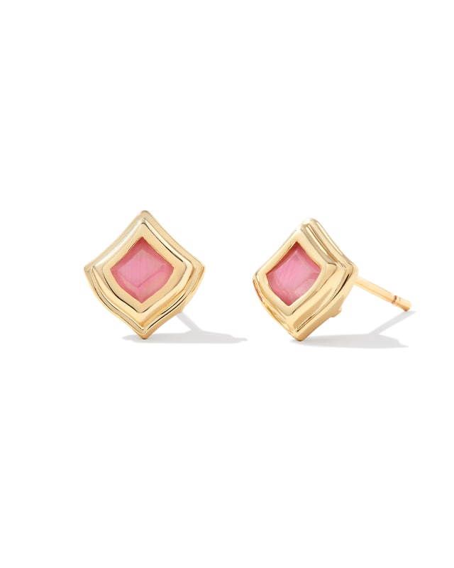 Kacey Gold Stud Earrings in Pink Cat's Eye image number 0.0