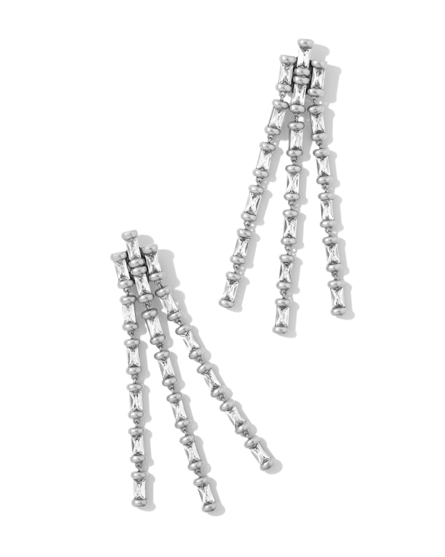 Ember Vintage Silver Crystal Statement Earrings in White Crystal image number 0.0