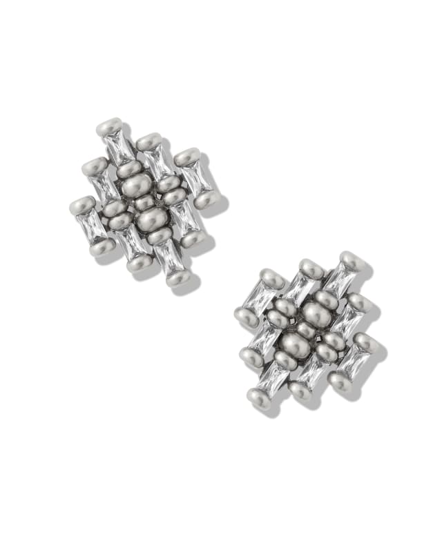 Ember Vintage Silver Crystal Stud Earrings in White Crystal image number 0.0