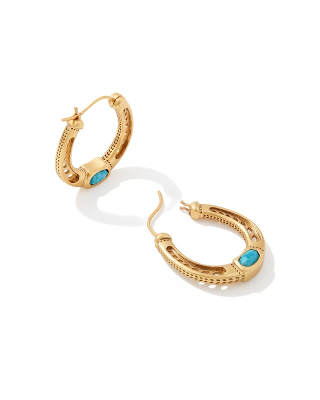 Noble Vintage Gold Horseshoe Hoop Earrings in Variegated Dark Teal Magnesite image number 0.0