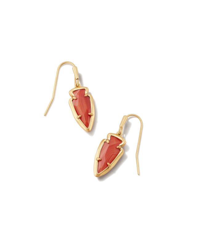 Skylar Vintage Gold Small Drop Earrings in Orange Banded Agate image number 0.0