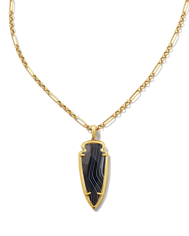 Skylar Vintage Gold Small Long Pendant in Black Banded Agate image number 0.0