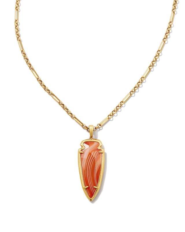 Skylar Vintage Gold Small Long Pendant in Orange Banded Agate image number 0.0