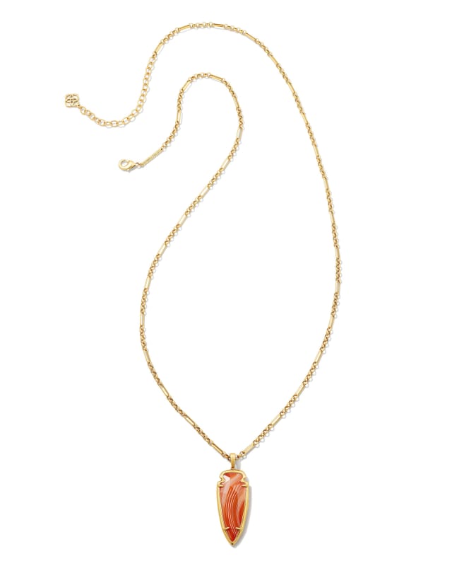 Skylar Vintage Gold Small Long Pendant in Orange Banded Agate image number 2.0