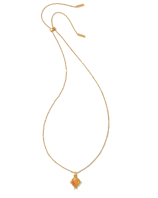 Cass Vintage Gold Long Pendant Necklace in Orange Banded Agate | Kendra ...