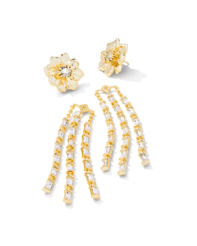 Cameron Gold Convertible Statement Earrings in White Crystal image number 1.0