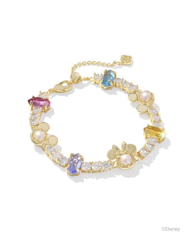 Disney | Kendra Scott Gold Mickey Mouse and Minnie Mouse Tennis Bracelet in Multi Mix image number 0.0