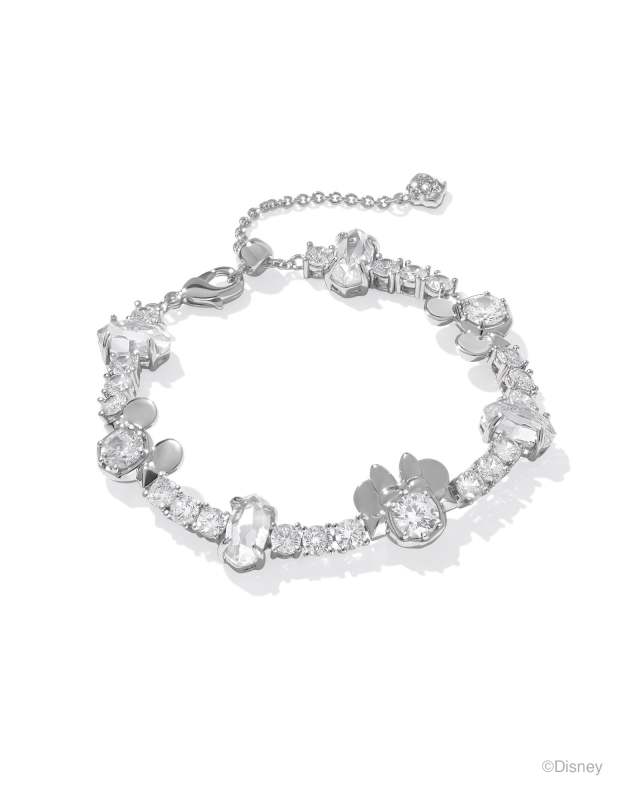 Disney | Kendra Scott Silver Mickey Mouse and Minnie Mouse Tennis Bracelet in White Crystal image number 0.0